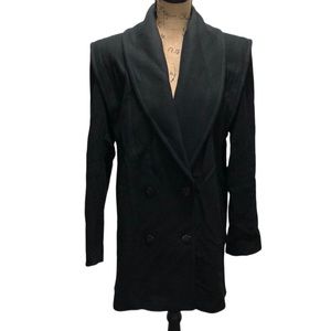 {Stephanie Mathews} Black Mid Length Pure Wool Pea Coat